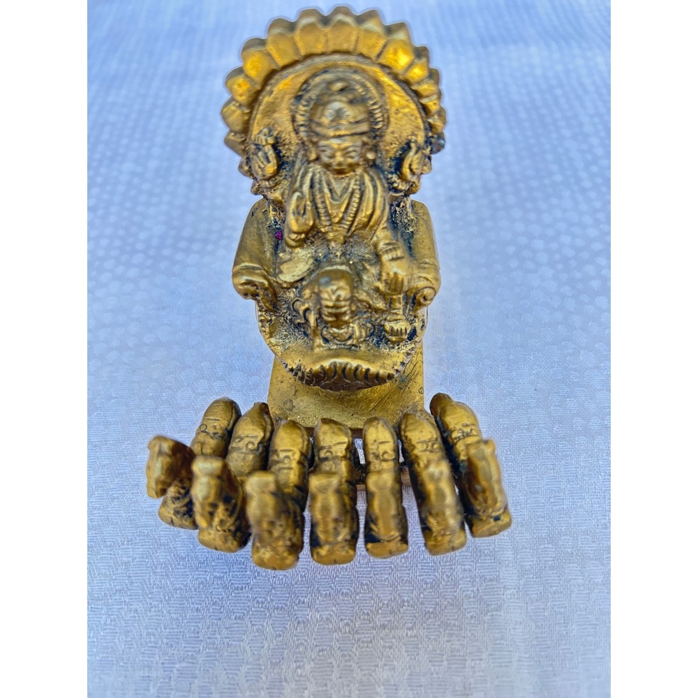 Brass Surya Chariot Statue Hindu Sun God 7 Horses Figurine Gold Tone